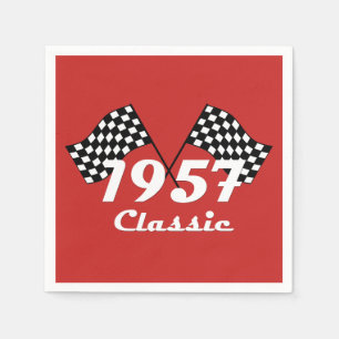 Retro 1957 Classic Black & White Checkered Flag Paper Napkins