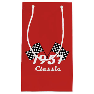 Retro 1957 Classic Black & White Checkered Flag Small Gift Bag
