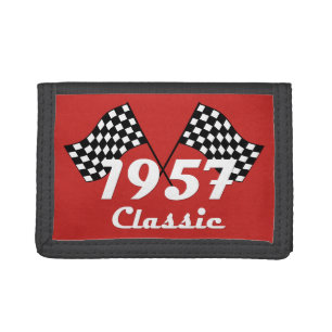 Retro 1957 Classic Black & White Checkered Flag Tri-fold Wallet