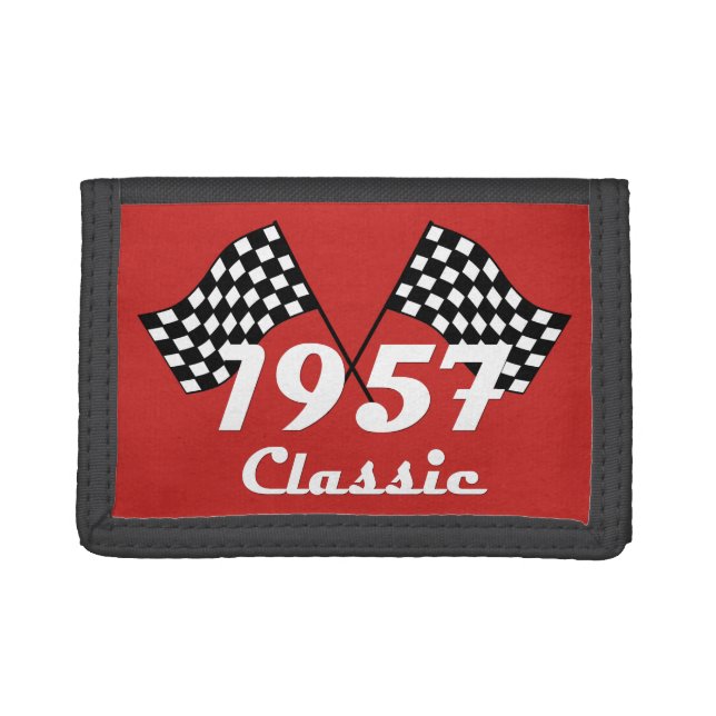 Retro 1957 Classic Black & White Checkered Flag Tri-fold Wallet (Front)