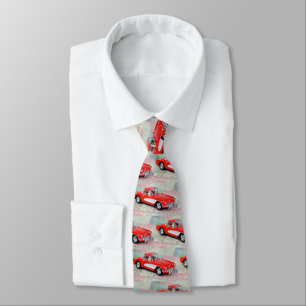 Retro 1957 Corvette on road map Neck Tie