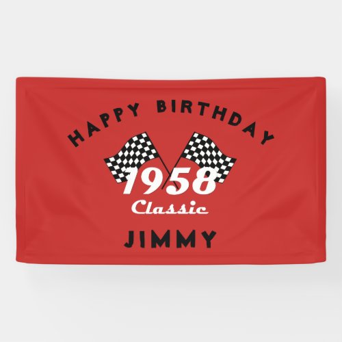 Retro 1958 Classic Black  White Checked Race Flag Banner