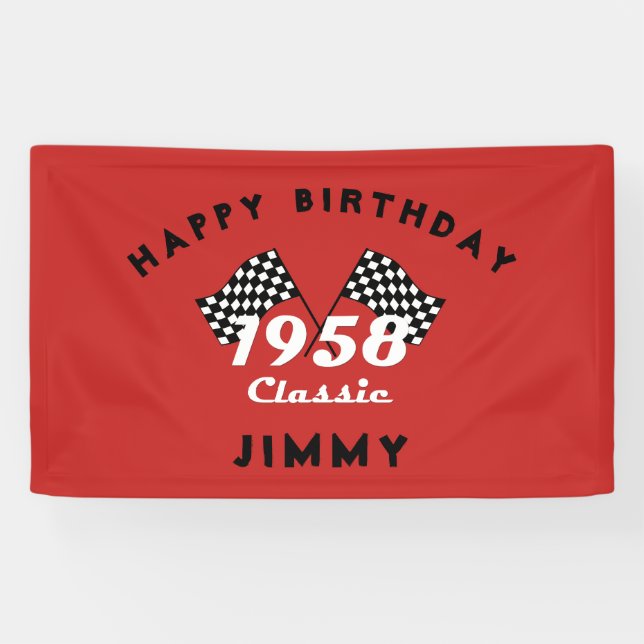 Retro 1958 Classic Black & White Checked Race Flag Banner (Horizontal)
