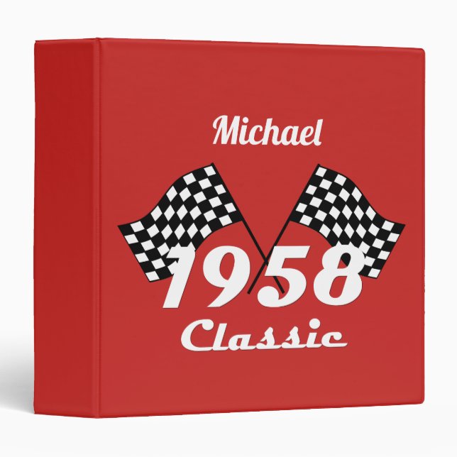 Retro 1958 Classic Black & White Checked Race Flag Binder (Front/Spine)