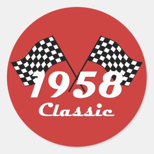 Retro 1958 Classic Black  White Checked Race Flag Classic Round Sticker