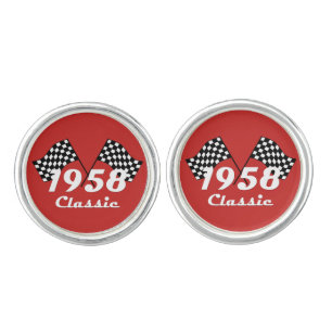 Retro 1958 Classic Black & White Checked Race Flag Cufflinks