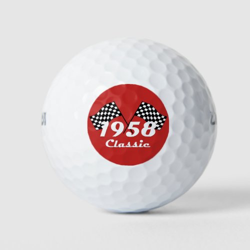Retro 1958 Classic Black  White Checked Race Flag Golf Balls