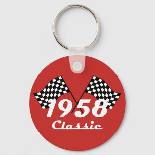 Retro 1958 Classic Black & White Checked Race Flag Keychain