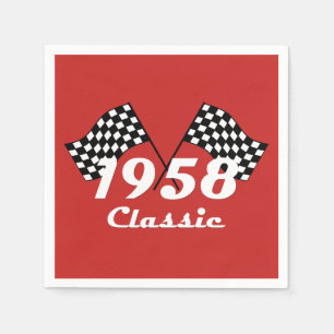 Retro 1958 Classic Black & White Checked Race Flag Paper Napkins
