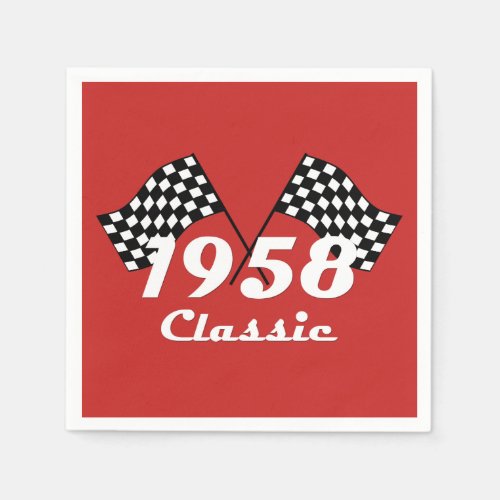 Retro 1958 Classic Black  White Checked Race Flag Paper Napkins
