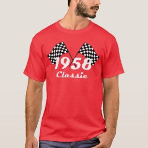 Retro 1958 Classic Black & White Checked Race Flag T-Shirt