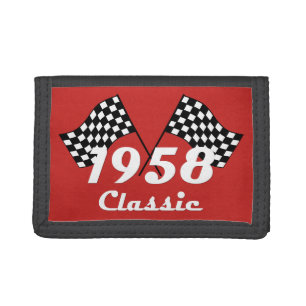 Retro 1958 Classic Black & White Checked Race Flag Trifold Wallet