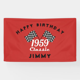Retro 1959 Classic Black & White Checked Race Flag Banner