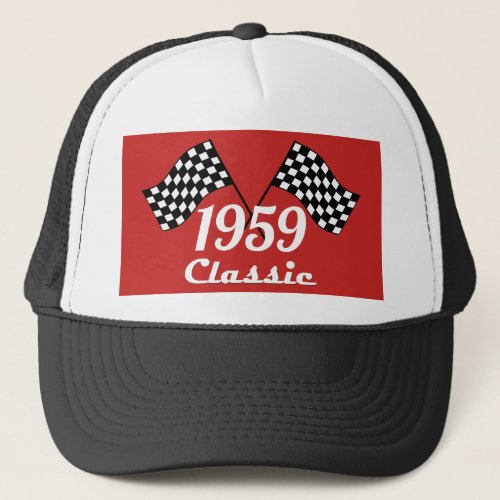 Retro 1959 Classic Black White Checked Race Flag Trucker Hat