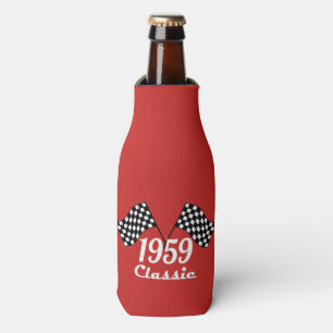 Retro 1959 Classic Black & White Checkered Flag Bottle Cooler