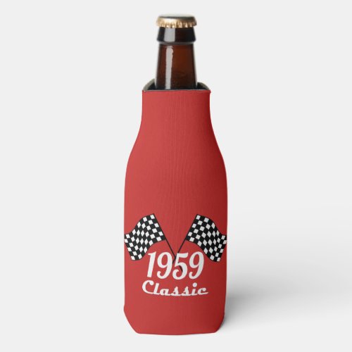 Retro 1959 Classic Black  White Checkered Flag Bottle Cooler