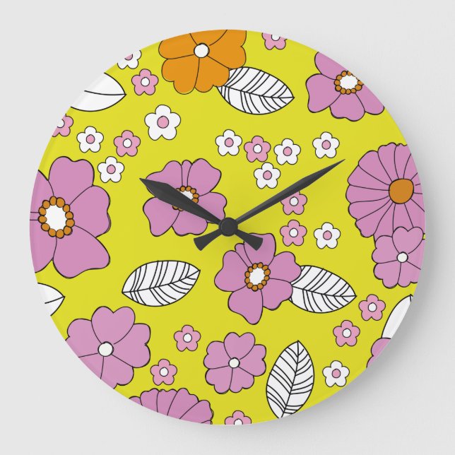 Retro 1960 Flowers Large Clock (Front)