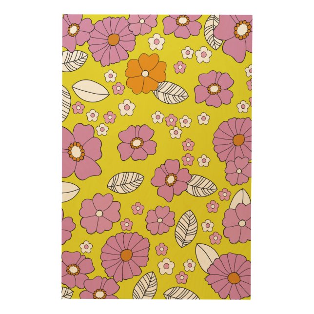 Retro 1960 Flowers Wood Wall Art (Front)