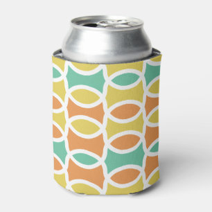 Retro 1960s Circles Ovals Orange Teal Gold Can Cooler