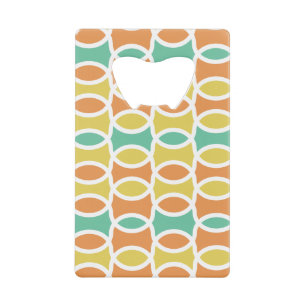 Retro 1960s Circles Ovals Orange Teal Gold Credit Card Bottle Opener