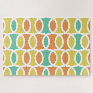 Retro 1960s Circles Ovals Orange Teal Gold Jigsaw Puzzle