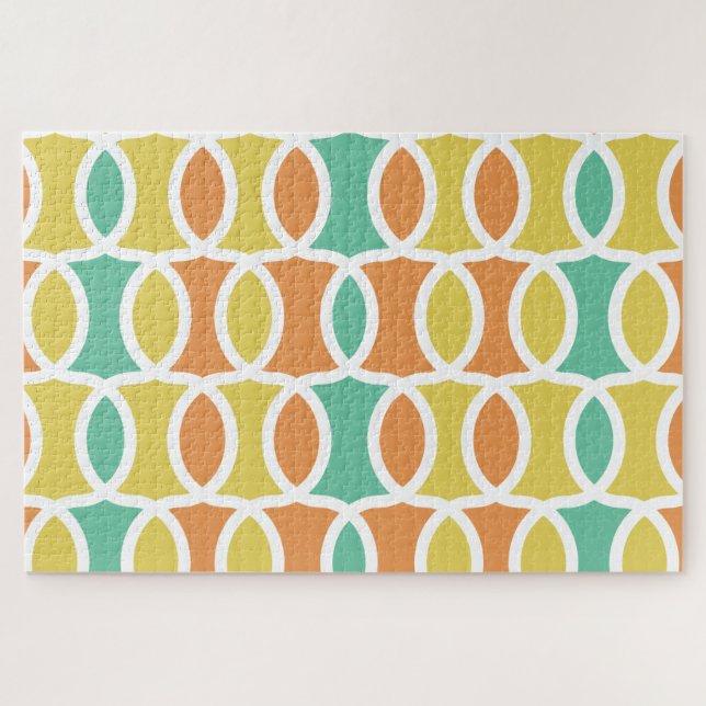 Retro 1960s Circles Ovals Orange Teal Gold Jigsaw Puzzle (Horizontal)