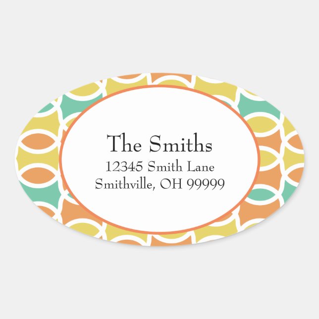 Retro 1960s Circles Ovals Orange Teal Gold Oval Sticker (Front)