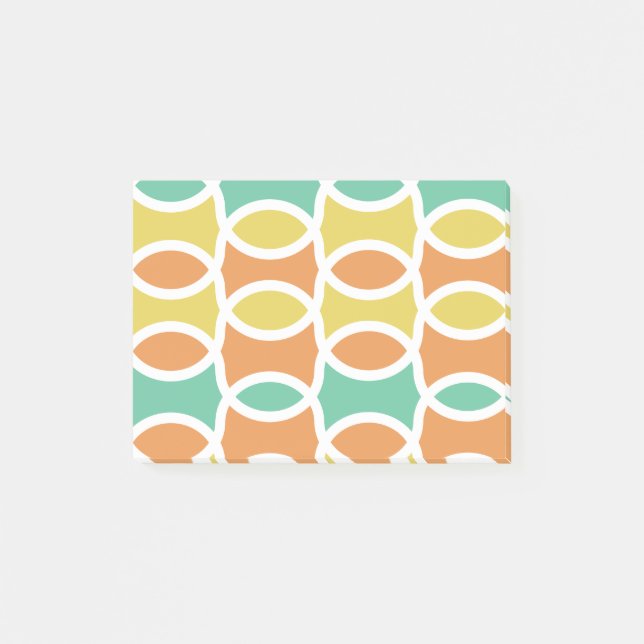 Retro 1960s Circles Ovals Orange Teal Gold Post-it Notes (Front)
