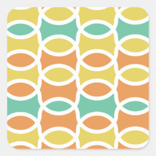 Retro 1960s Circles Ovals Orange Teal Gold Square Sticker