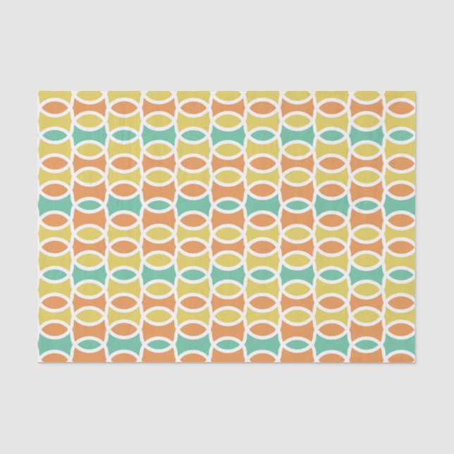 Retro 1960s Circles Ovals Orange Teal Gold Tissue Paper (Front)