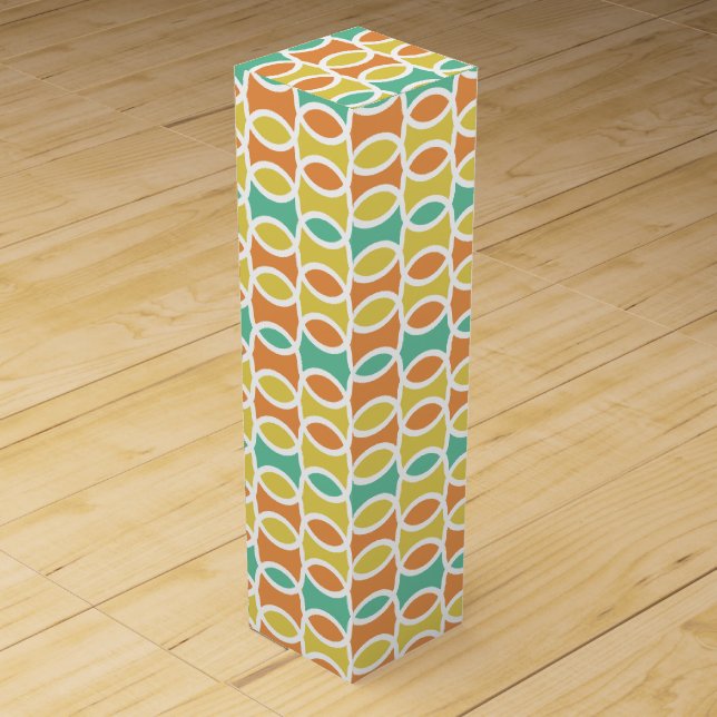 Retro 1960s Circles Ovals Orange Teal Gold Wine Box (Front)