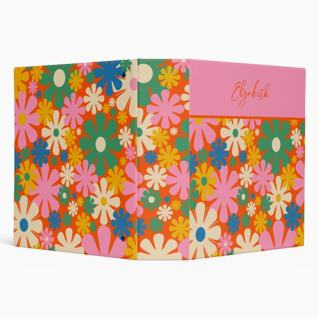Retro 1960s Colorful Floral Pattern  3 Ring Binder (Background)