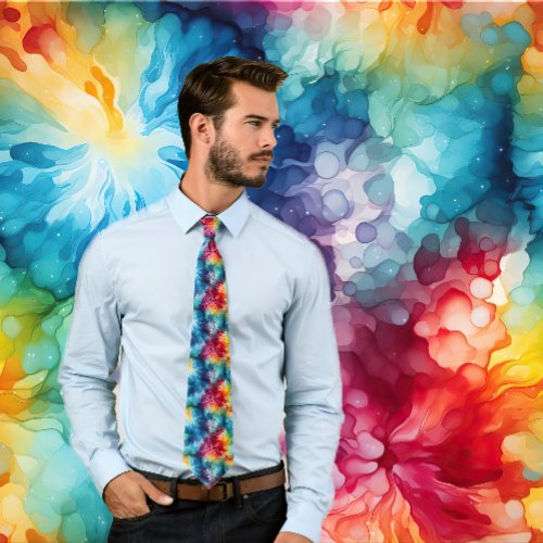 Retro 1960s Colorful Tie_Dye Pattern Neck Tie