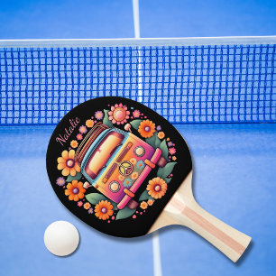 Retro 1960s Flower Bus Monogram Ping Pong Paddle