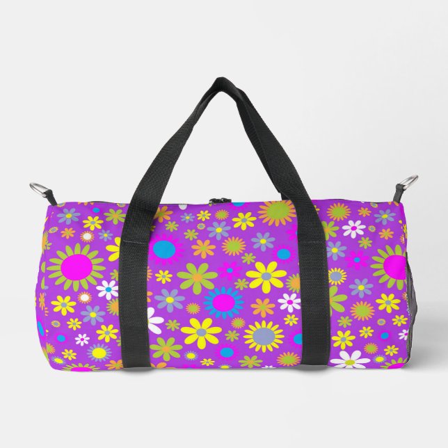 Retro 1960s Flower Pattern Duffle Bag (Front)