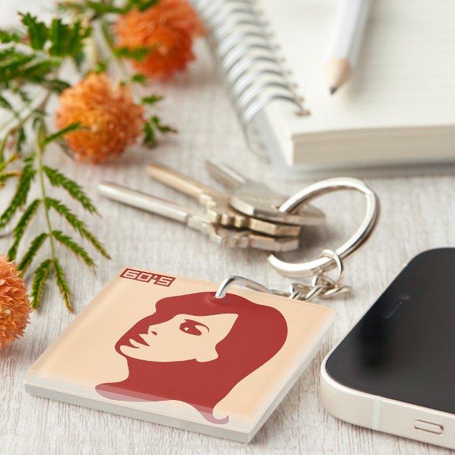Retro 1960s Minimalist Woman Illustration Art Keychain (Creator Uploaded)