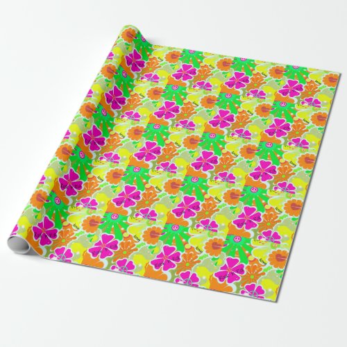 Retro 1960s Peace Love Rock and Roll Wrapping Paper