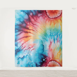 Retro 1960s Rainbow Tie Dye Style Tapestry