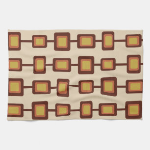 Retro 1960s Rounded Squares Yellow Orange Kitchen Towel