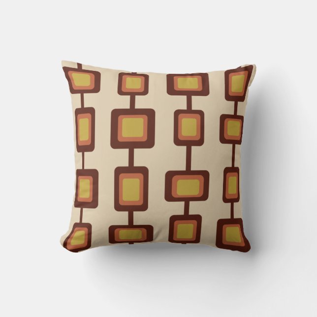 Retro 1960s Rounded Squares Yellow Orange Throw Pillow (Front)