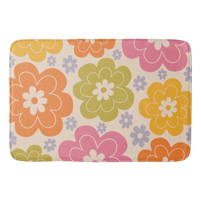 Retro 1960s Style Floral Pattern Bath Mat (Front)