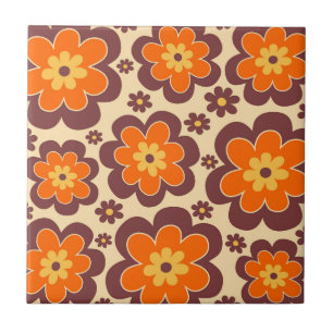 Retro 1960s Style Floral Pattern Ceramic Tile
