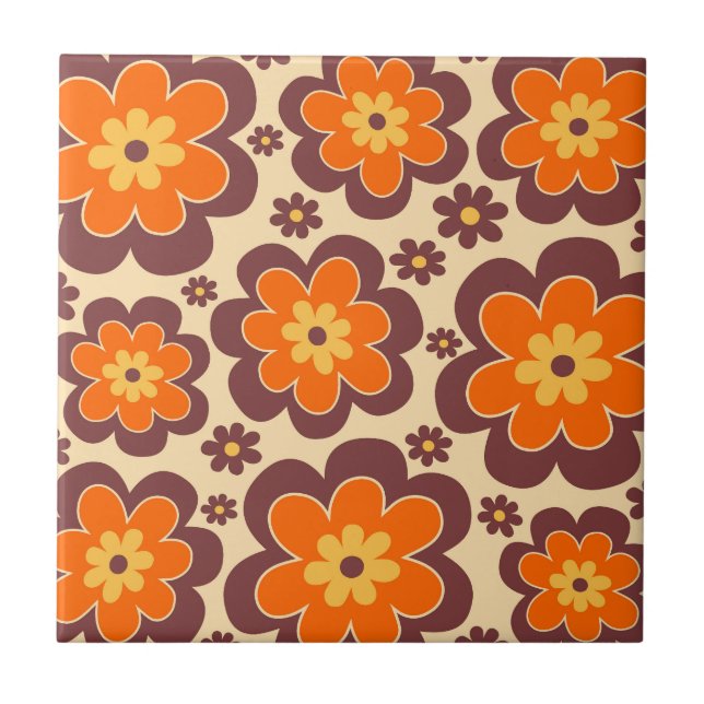 Retro 1960s Style Floral Pattern Ceramic Tile (Front)