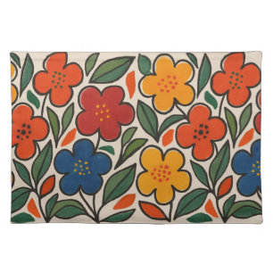 Retro 1960s Style Floral Pattern Cloth Placemat