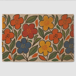 Retro 1960s Style Floral Pattern Fiber Doormat