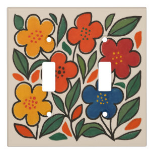 Retro 1960s Style Floral Pattern Light Switch Cover