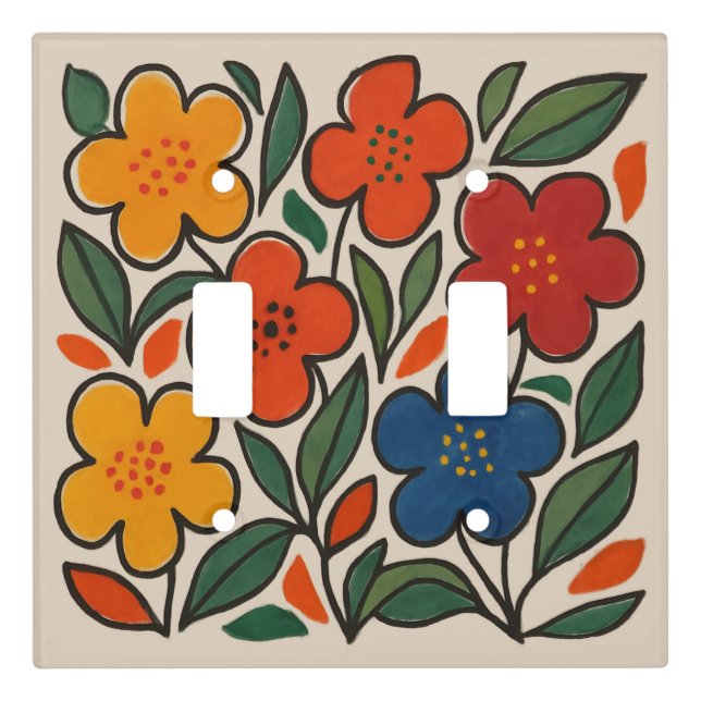 Retro 1960s Style Floral Pattern Light Switch Cover (Front)