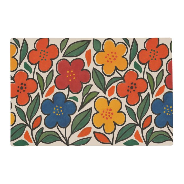 Retro 1960s Style Floral Pattern Placemat (Front)