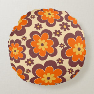 Retro 1960s Style Floral Pattern Round Pillow