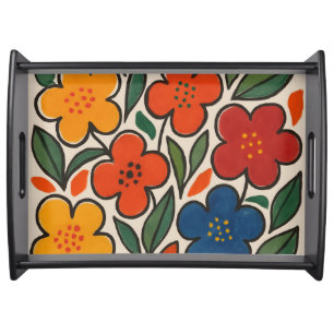 Retro 1960s Style Floral Pattern Serving Tray